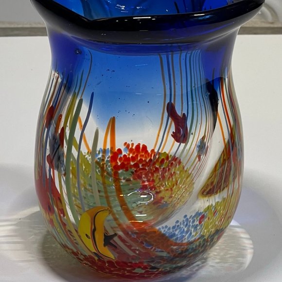 Heavy thick Art Glass Blown Tropical Fish Aquarium Vase Murano Style - Picture 5 of 16